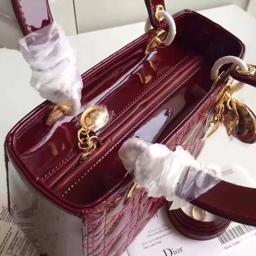 Luxury DiorMedium Lady Luxury DiorBag In Bordeaux Patent Leather
