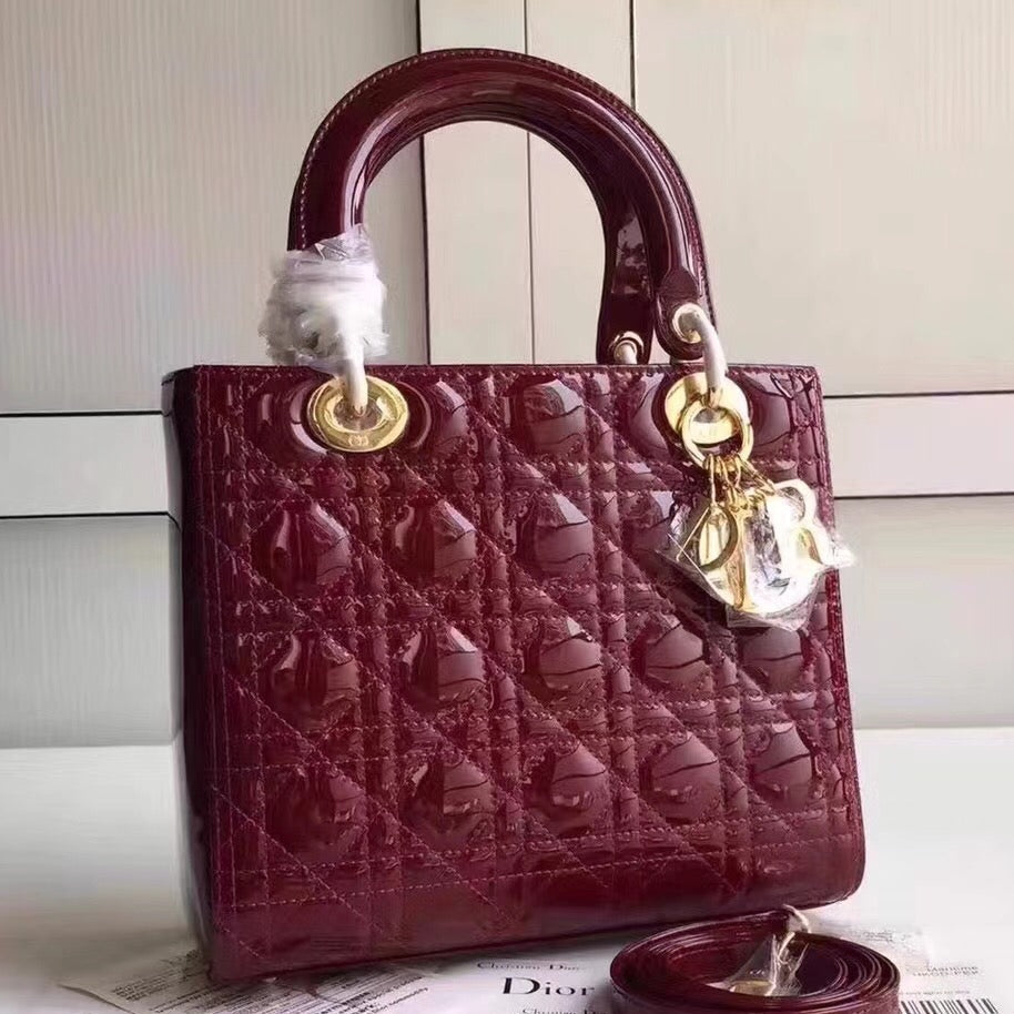 Luxury DiorMedium Lady Luxury DiorBag In Bordeaux Patent Leather