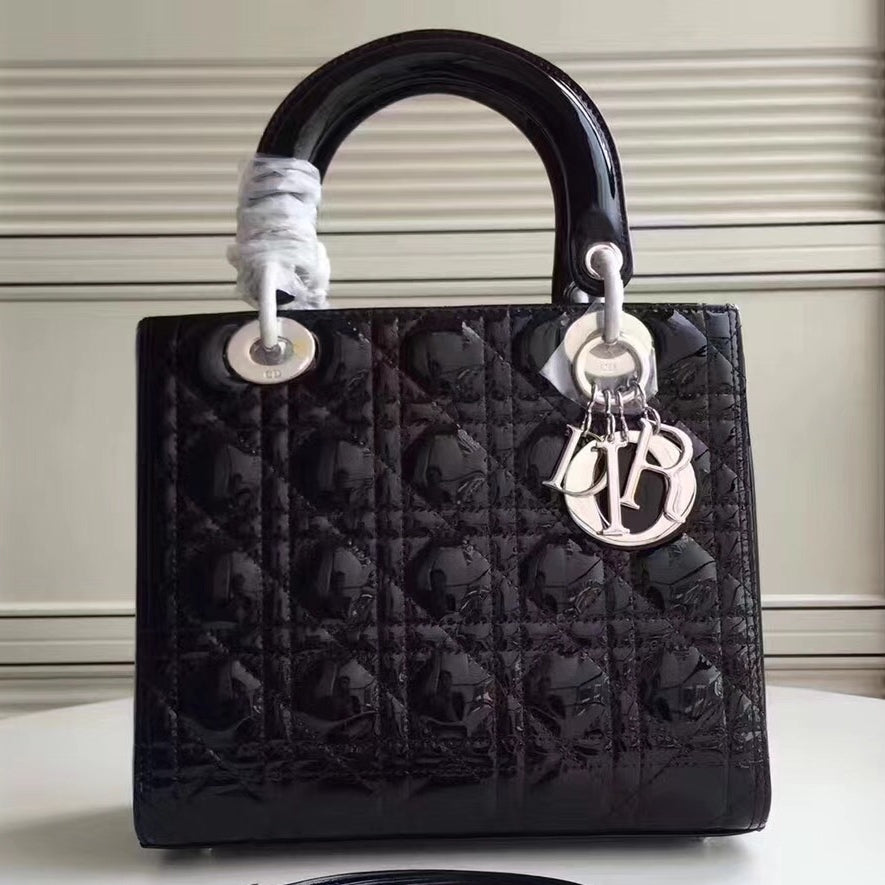 Luxury DiorMedium Lady Luxury DiorBag In Black Patent Leather