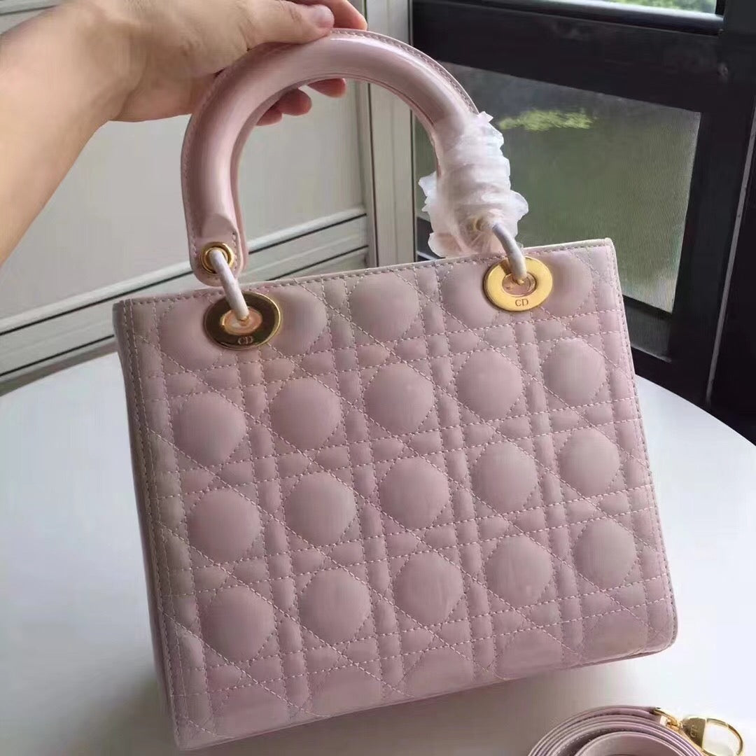 Luxury DiorMedium Lady Luxury DiorBag In Pink Patent Leather