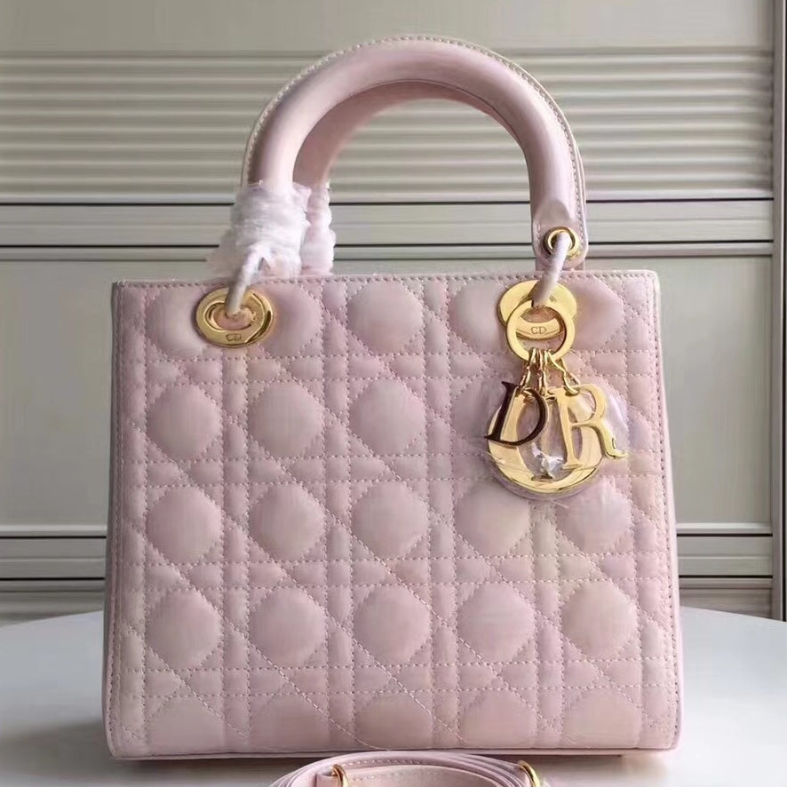 Luxury DiorMedium Lady Luxury DiorBag In Pink Patent Leather