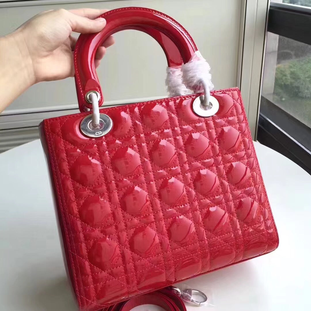 Luxury DiorMedium Lady Luxury DiorBag In Red Patent Leather