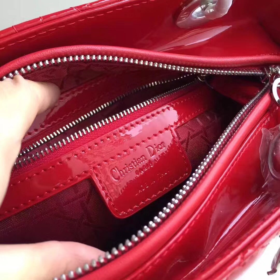 Luxury DiorMedium Lady Luxury DiorBag In Red Patent Leather