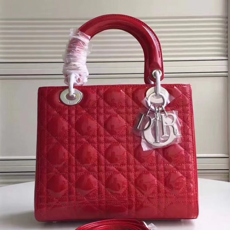 Luxury DiorMedium Lady Luxury DiorBag In Red Patent Leather