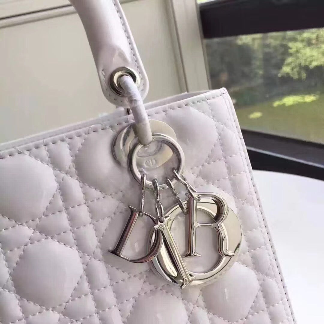 Luxury DiorMedium Lady Luxury DiorBag In White Patent Leather