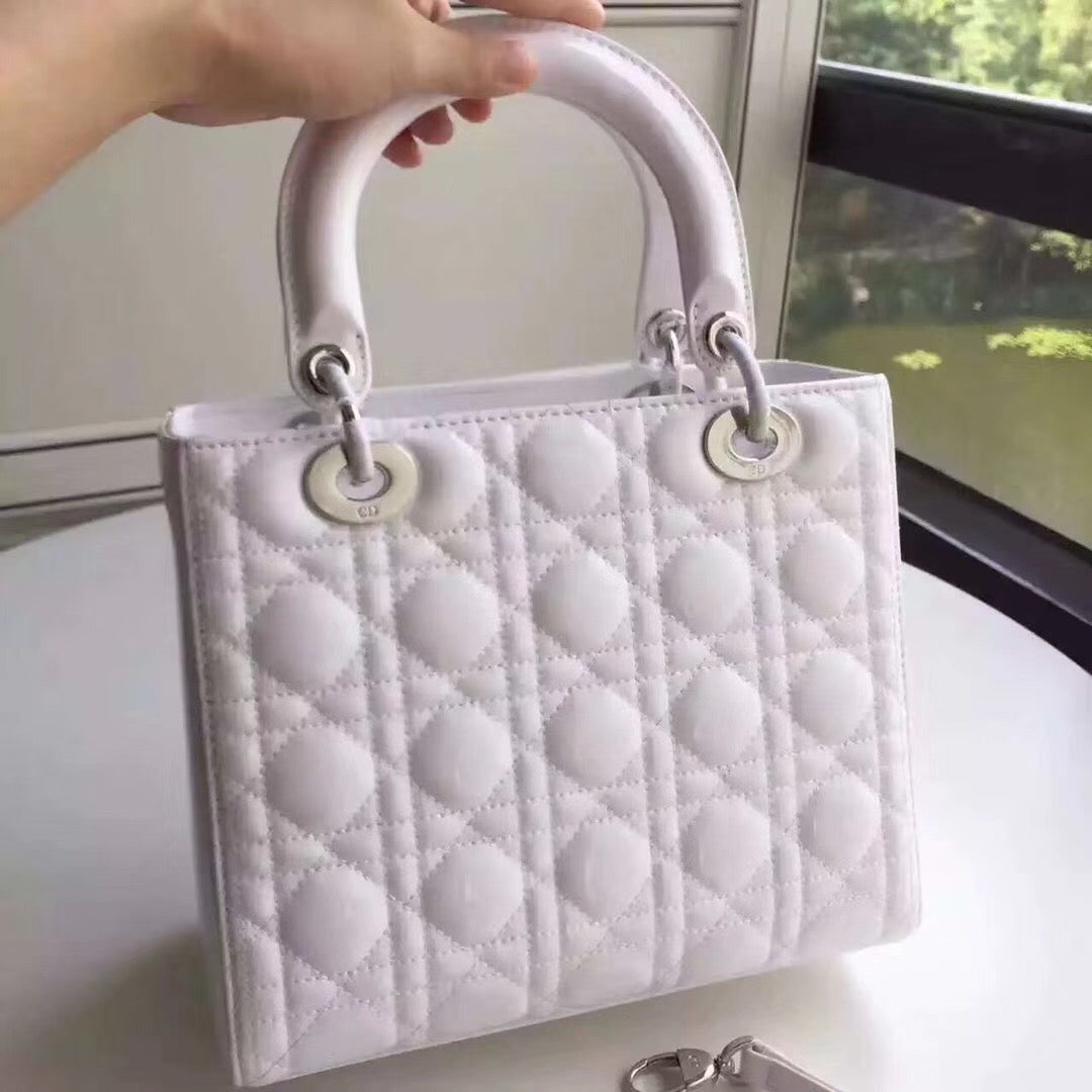 Luxury DiorMedium Lady Luxury DiorBag In White Patent Leather