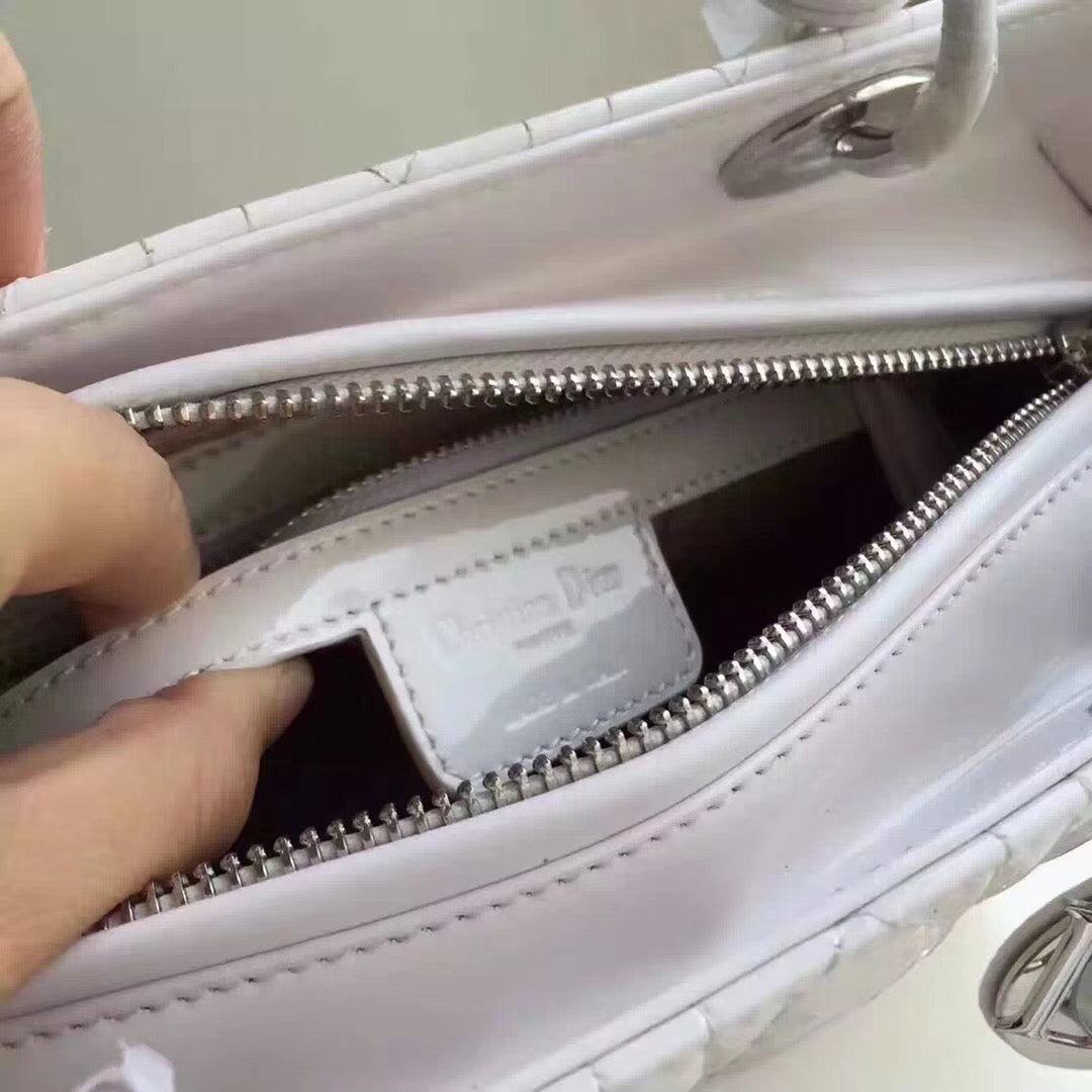 Luxury DiorMedium Lady Luxury DiorBag In White Patent Leather