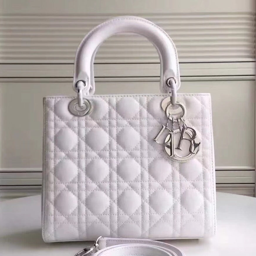 Luxury DiorMedium Lady Luxury DiorBag In White Patent Leather