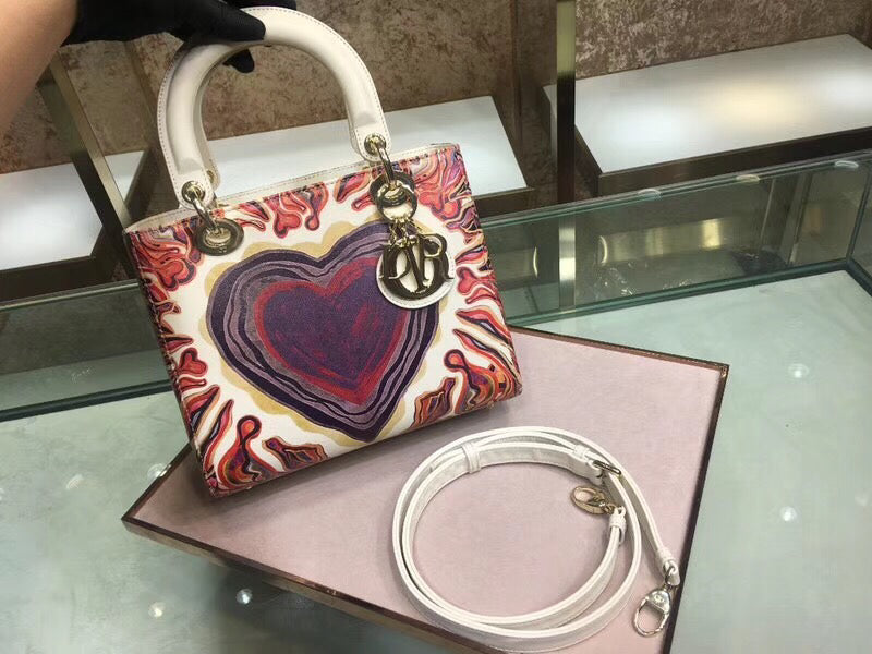 Luxury DiorMedium Lady Luxury DiorBag Printed With Heart
