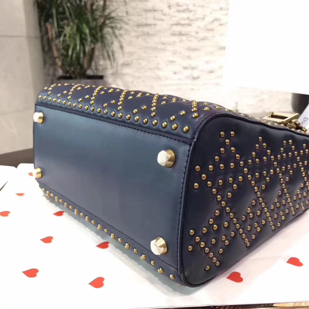 Luxury DiorMedium Supple Lady Luxury DiorBag In Navy Studded Calfskin