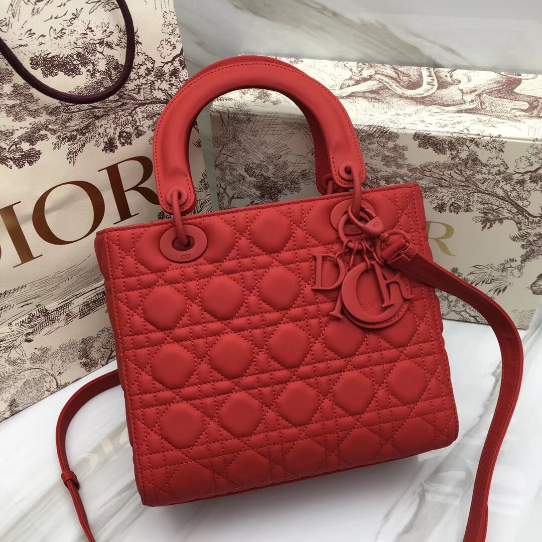 Luxury DiorMedium Lady Luxury DiorBag In Cherry Ultra Matte Calfskin