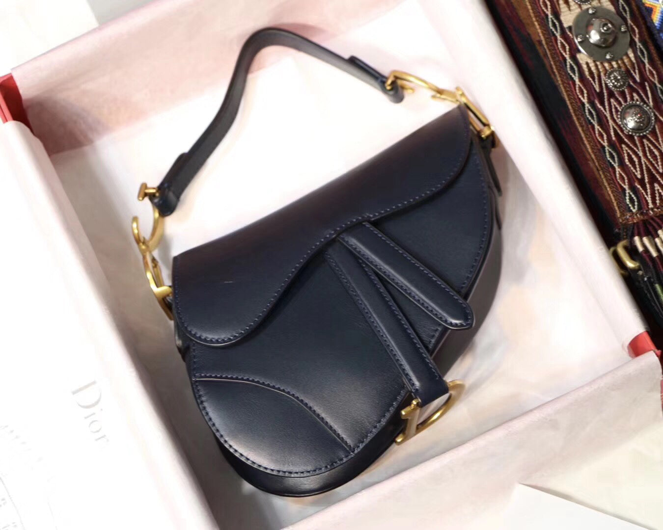Luxury DiorMini Saddle Bag In Blue Calfskin