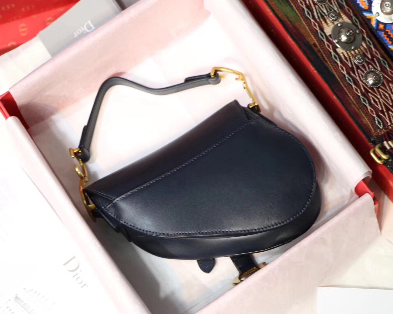 Luxury DiorMini Saddle Bag In Blue Calfskin