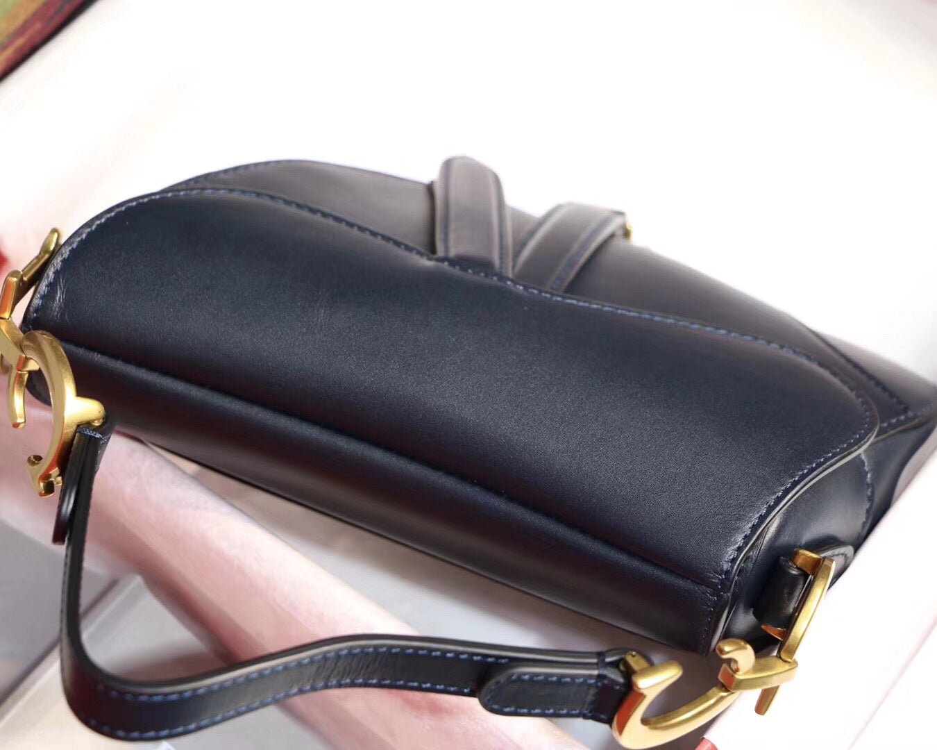 Luxury DiorMini Saddle Bag In Blue Calfskin