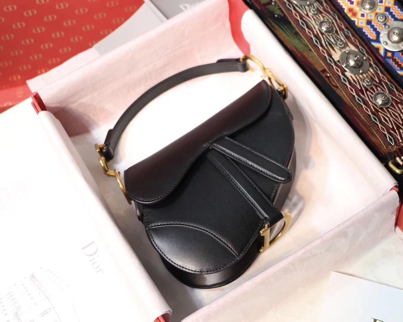 Luxury DiorMini Saddle Bag In Black Calfskin