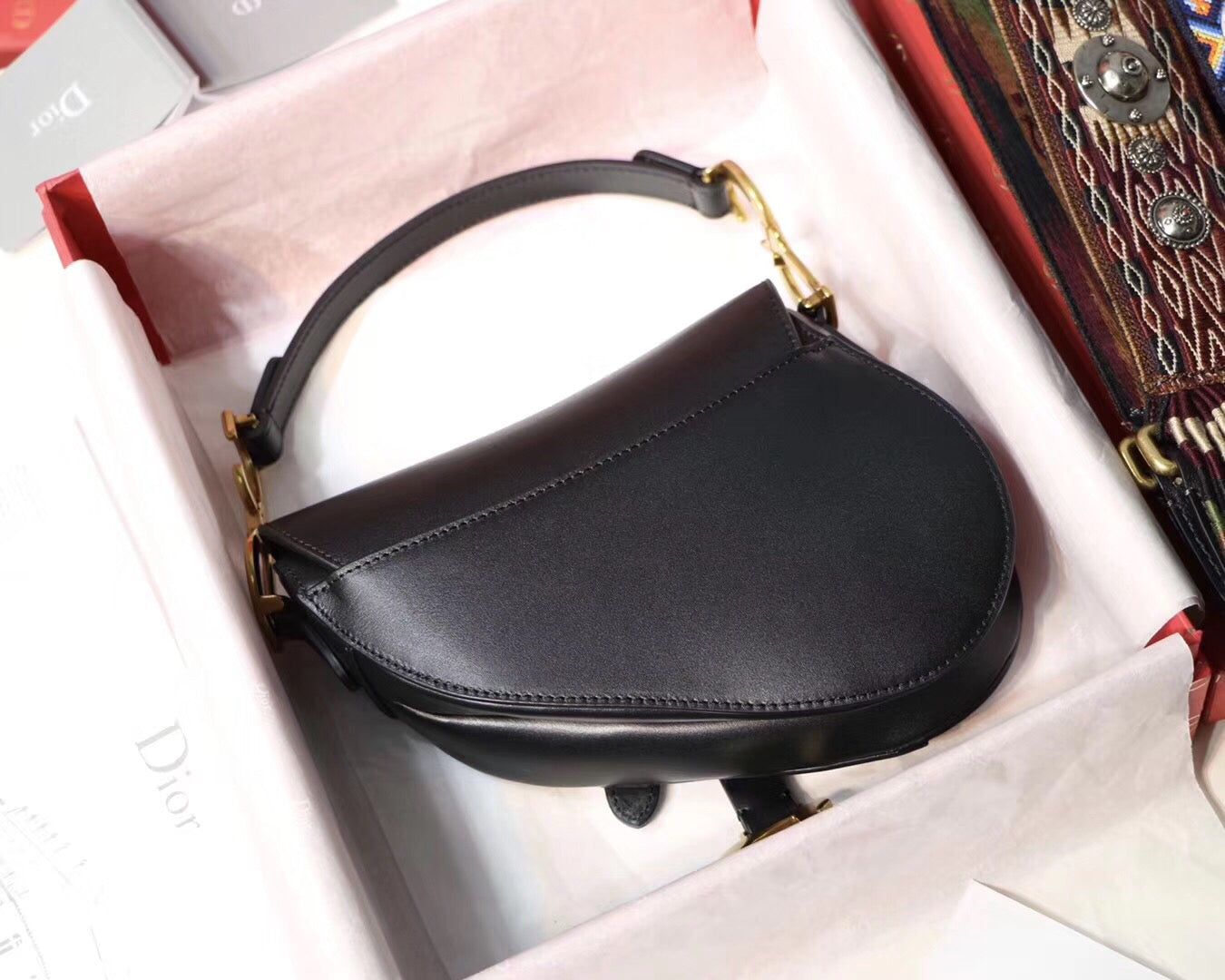 Luxury DiorMini Saddle Bag In Black Calfskin