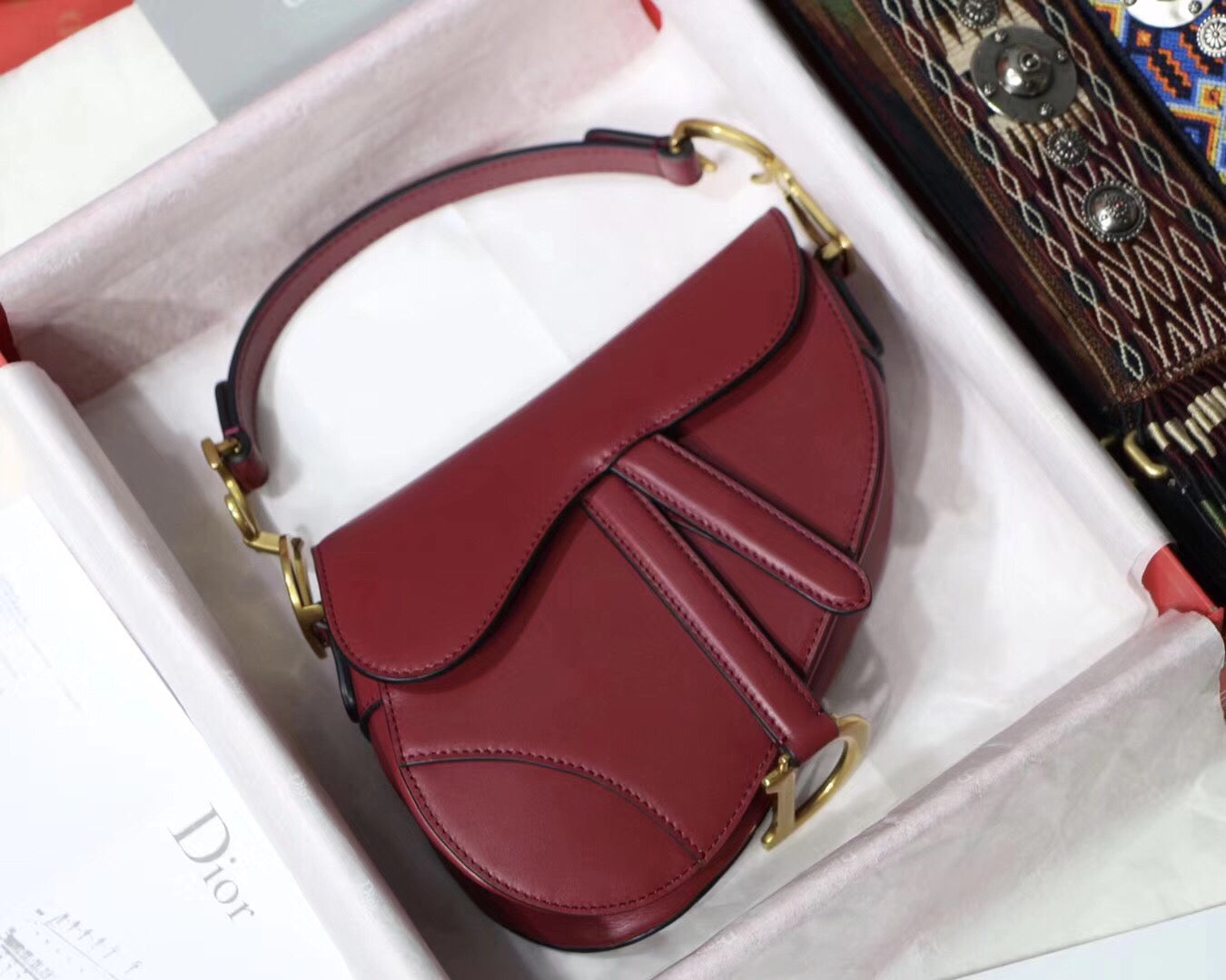 Luxury DiorMini Saddle Bag In Red Calfskin
