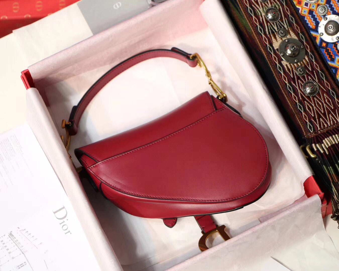 Luxury DiorMini Saddle Bag In Red Calfskin