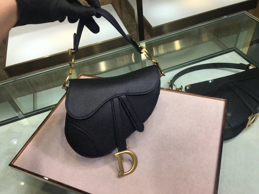 Luxury DiorMini Saddle Bag In Black Grained Calfskin