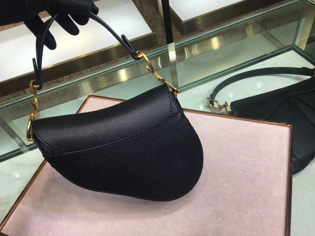 Luxury DiorMini Saddle Bag In Black Grained Calfskin