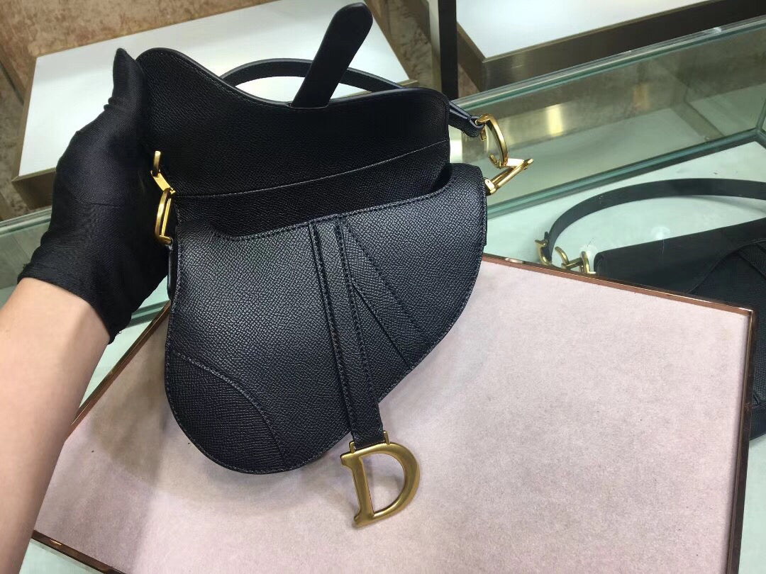 Luxury DiorMini Saddle Bag In Black Grained Calfskin