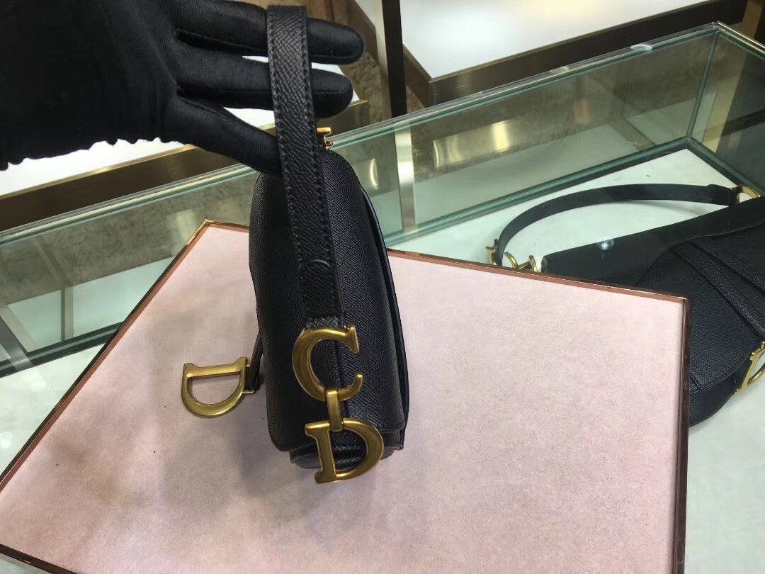 Luxury DiorMini Saddle Bag In Black Grained Calfskin
