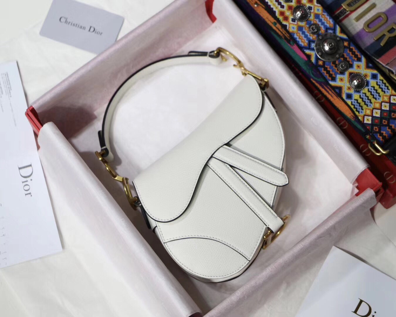 Luxury DiorMini Saddle Bag In White Grained Calfskin