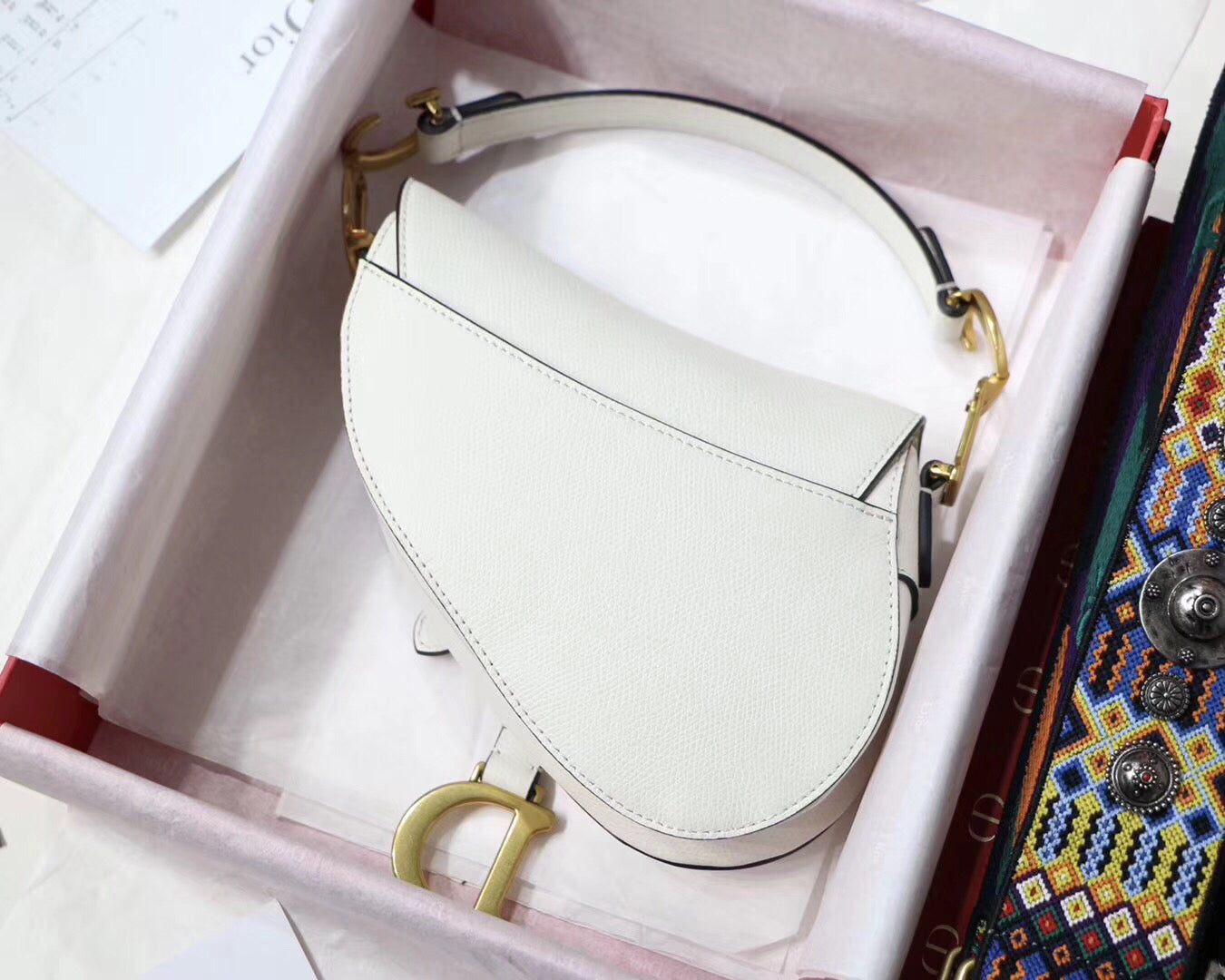 Luxury DiorMini Saddle Bag In White Grained Calfskin