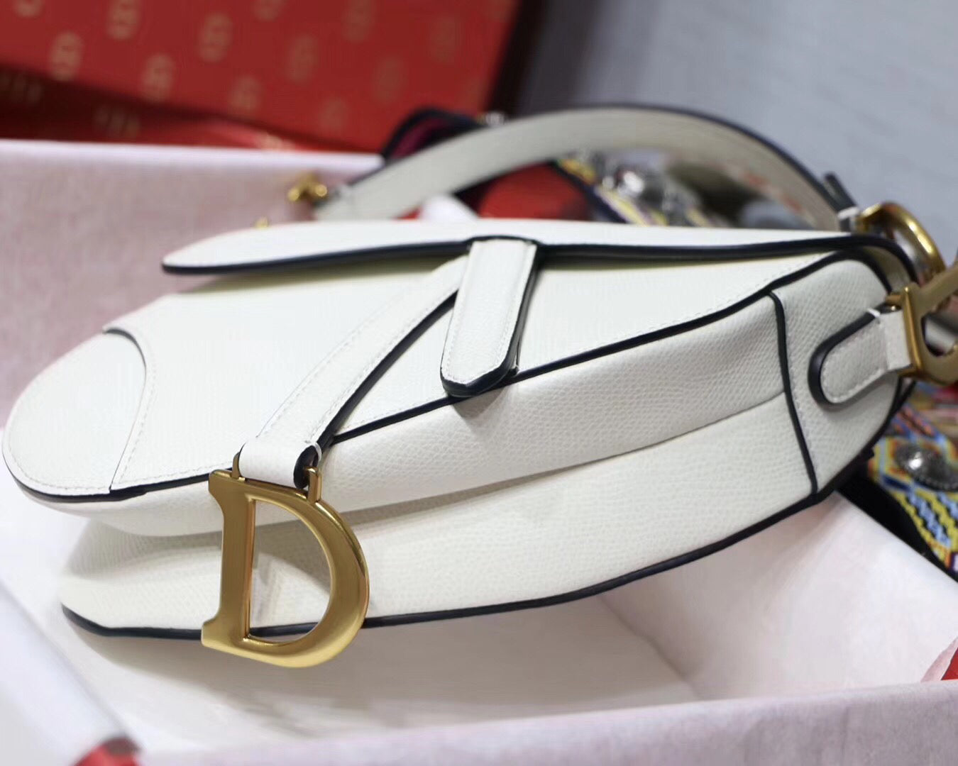 Luxury DiorMini Saddle Bag In White Grained Calfskin