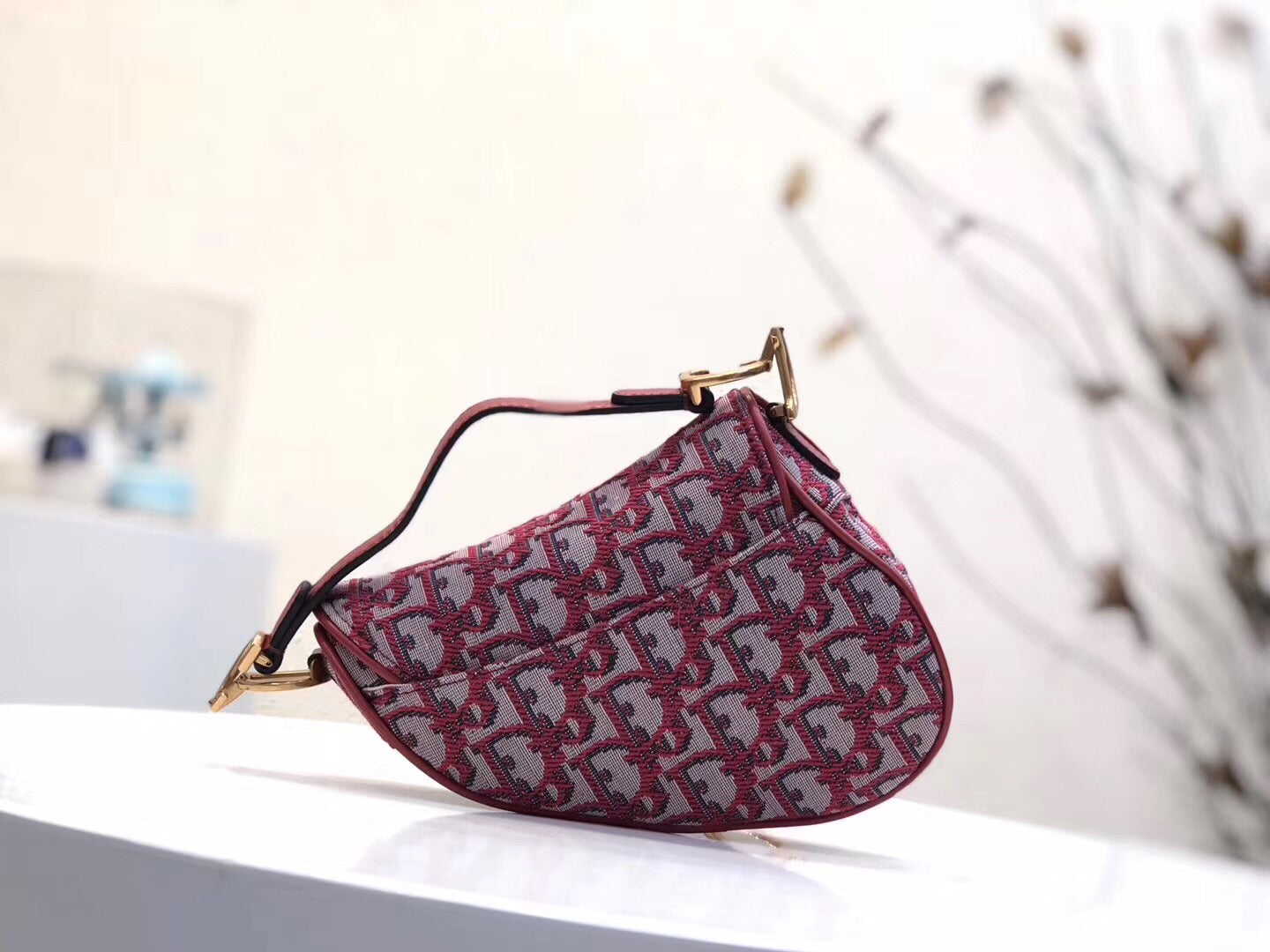 Luxury DiorMini Saddle Bag In Bordeaux Oblique Jacquard Canvas
