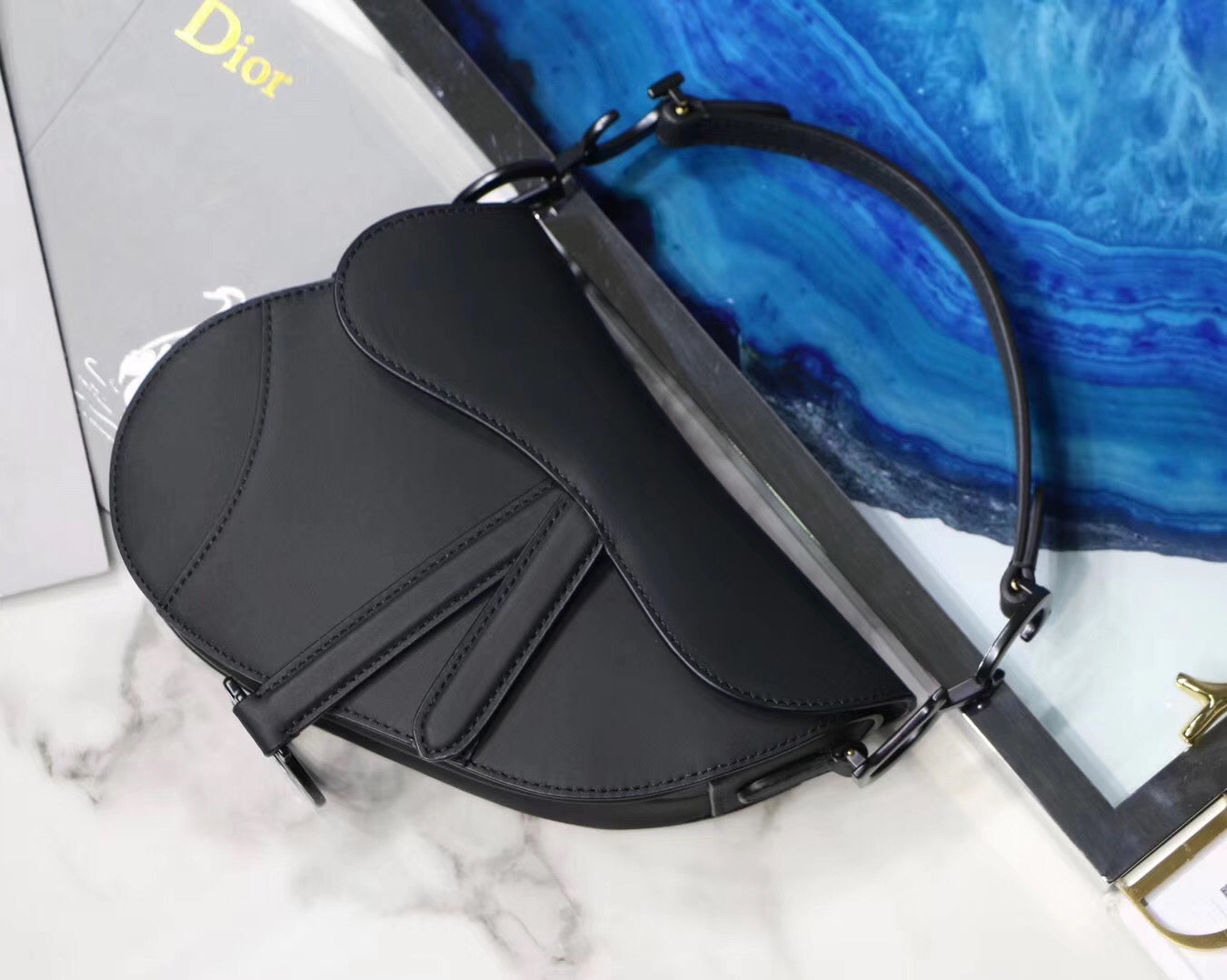 Luxury DiorMini Saddle Bag In Black Ultra Matte Leather