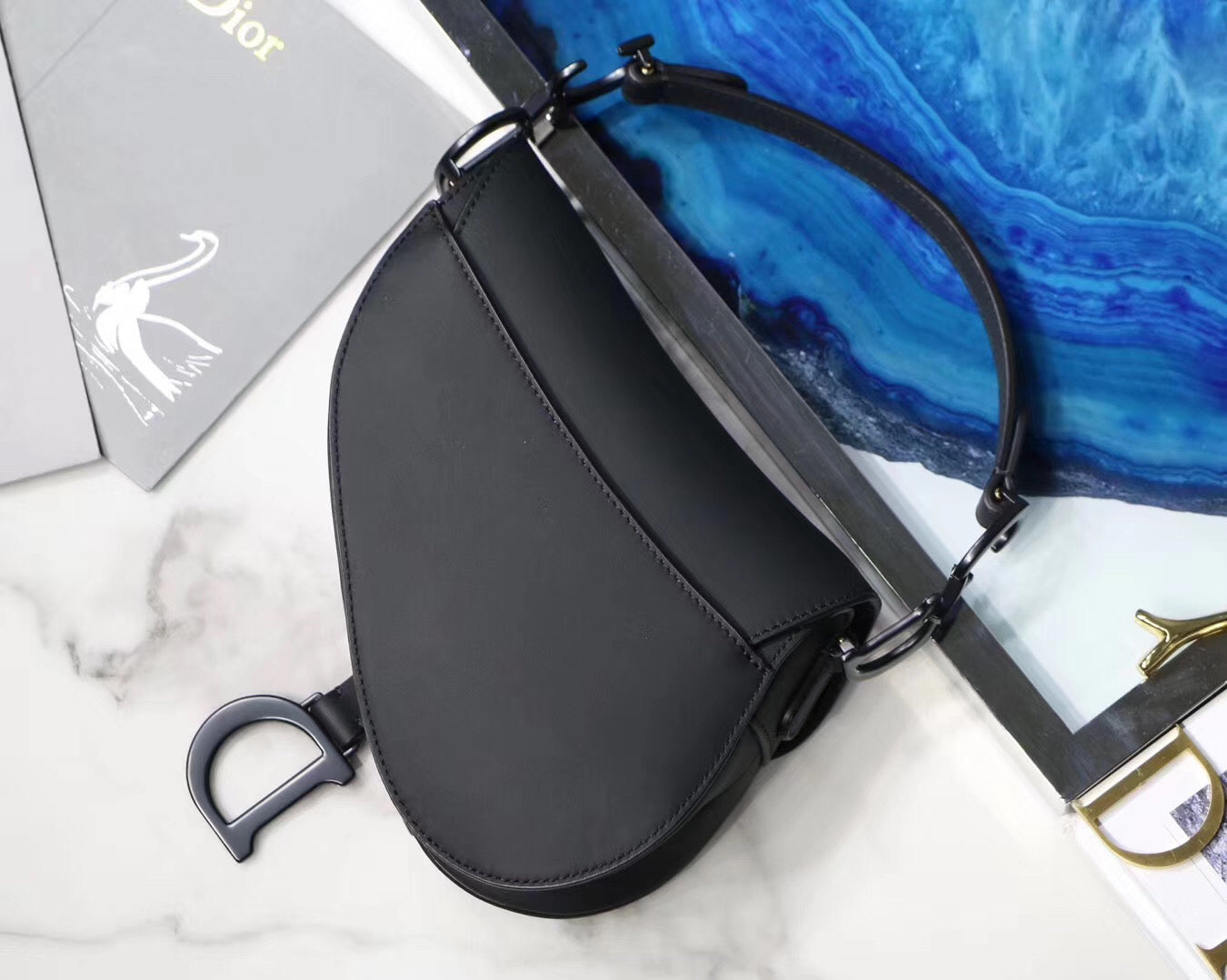 Luxury DiorMini Saddle Bag In Black Ultra Matte Leather