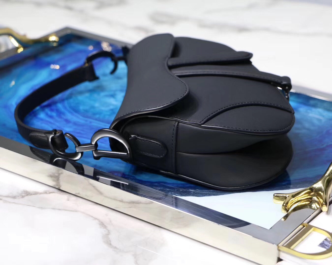 Luxury DiorMini Saddle Bag In Black Ultra Matte Leather