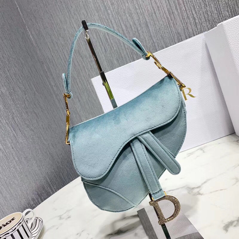 Luxury DiorMini Saddle Bag In Sea Green Velvet