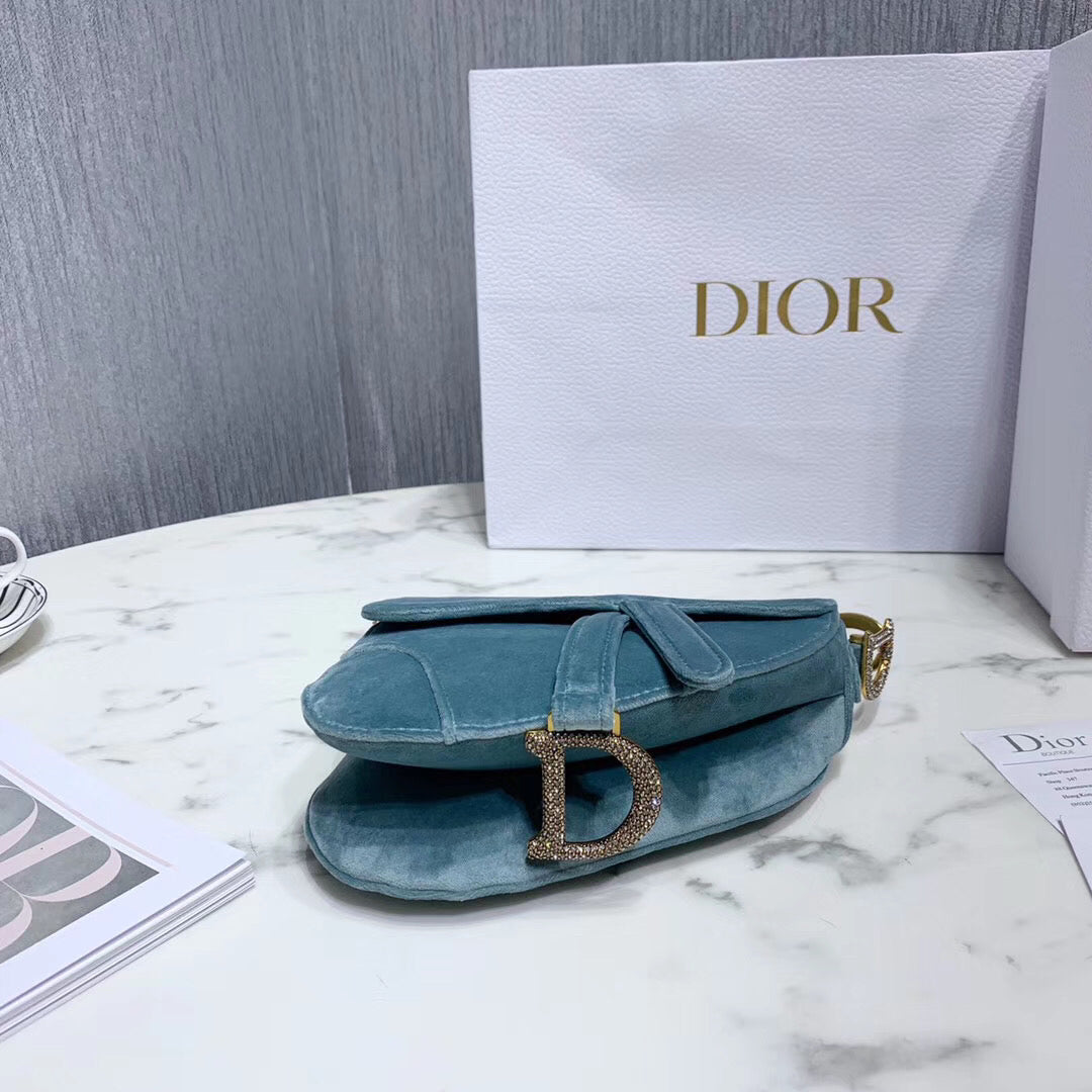 Luxury DiorMini Saddle Bag In Sea Green Velvet