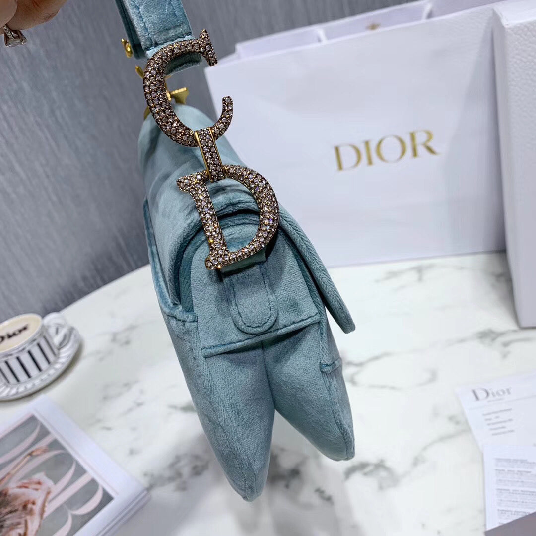 Luxury DiorMini Saddle Bag In Sea Green Velvet