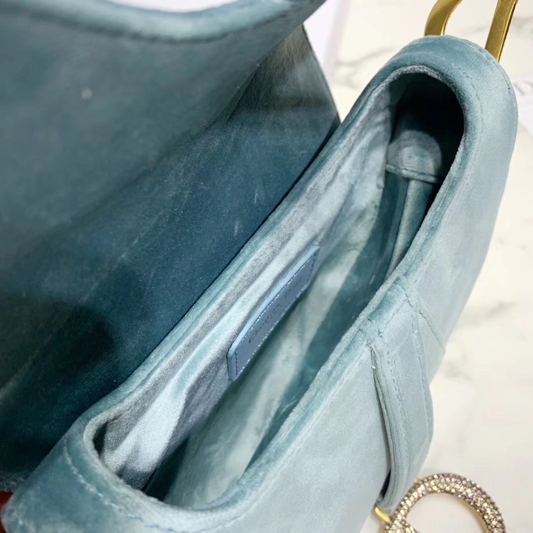 Luxury DiorMini Saddle Bag In Sea Green Velvet