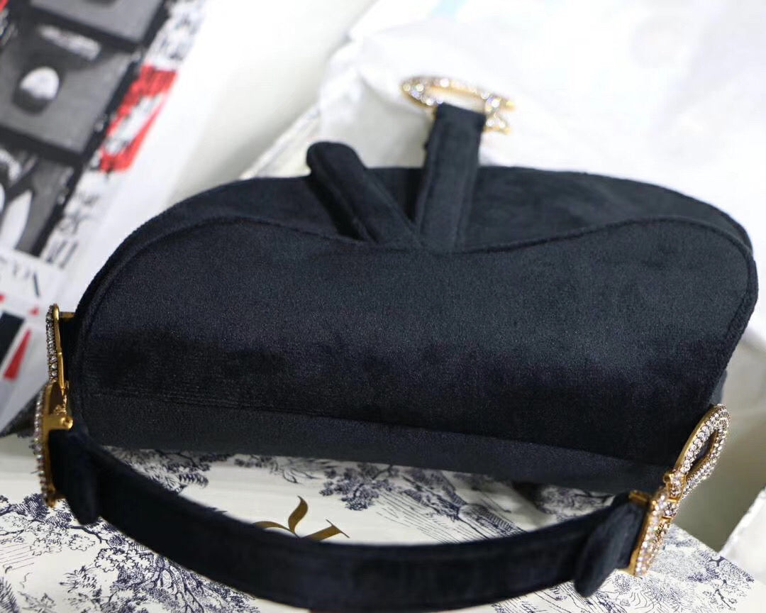 Luxury DiorMini Saddle Bag In Black Velvet
