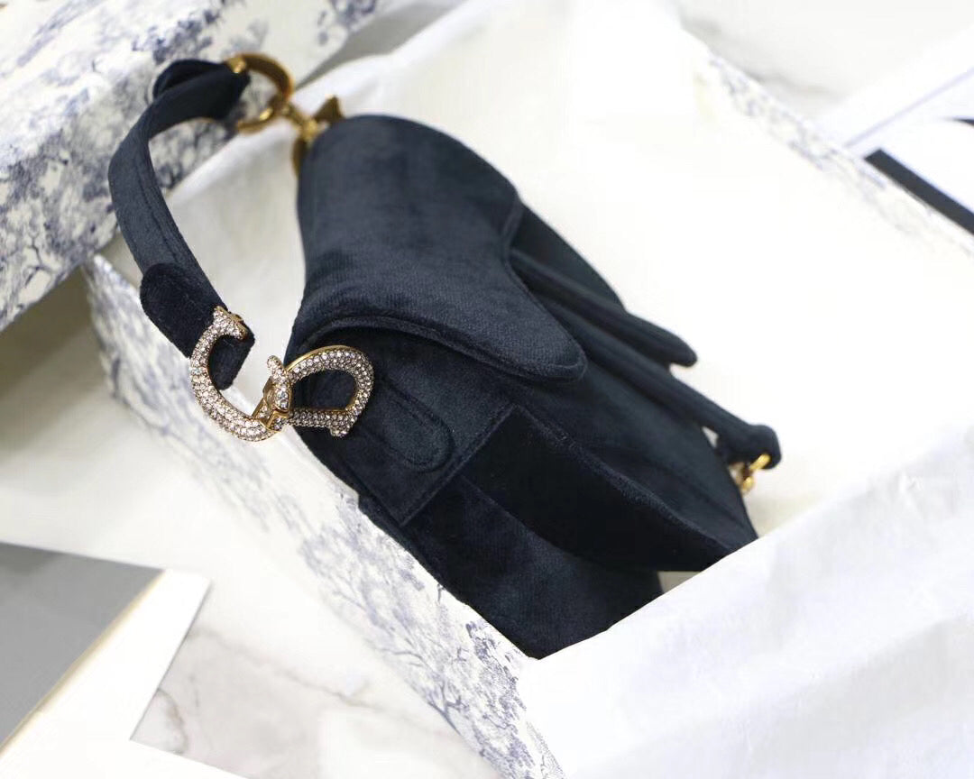 Luxury DiorMini Saddle Bag In Black Velvet