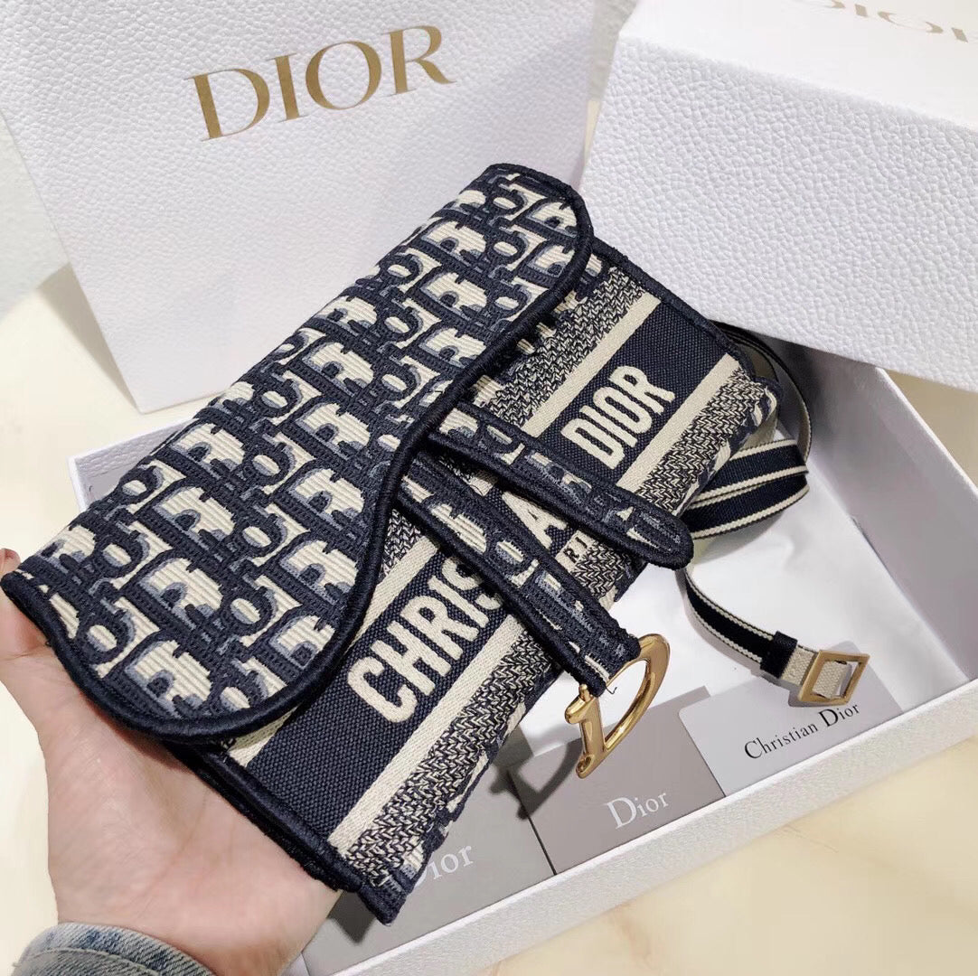 Luxury DiorSaddle Pochette In Blue Oblique Canvas