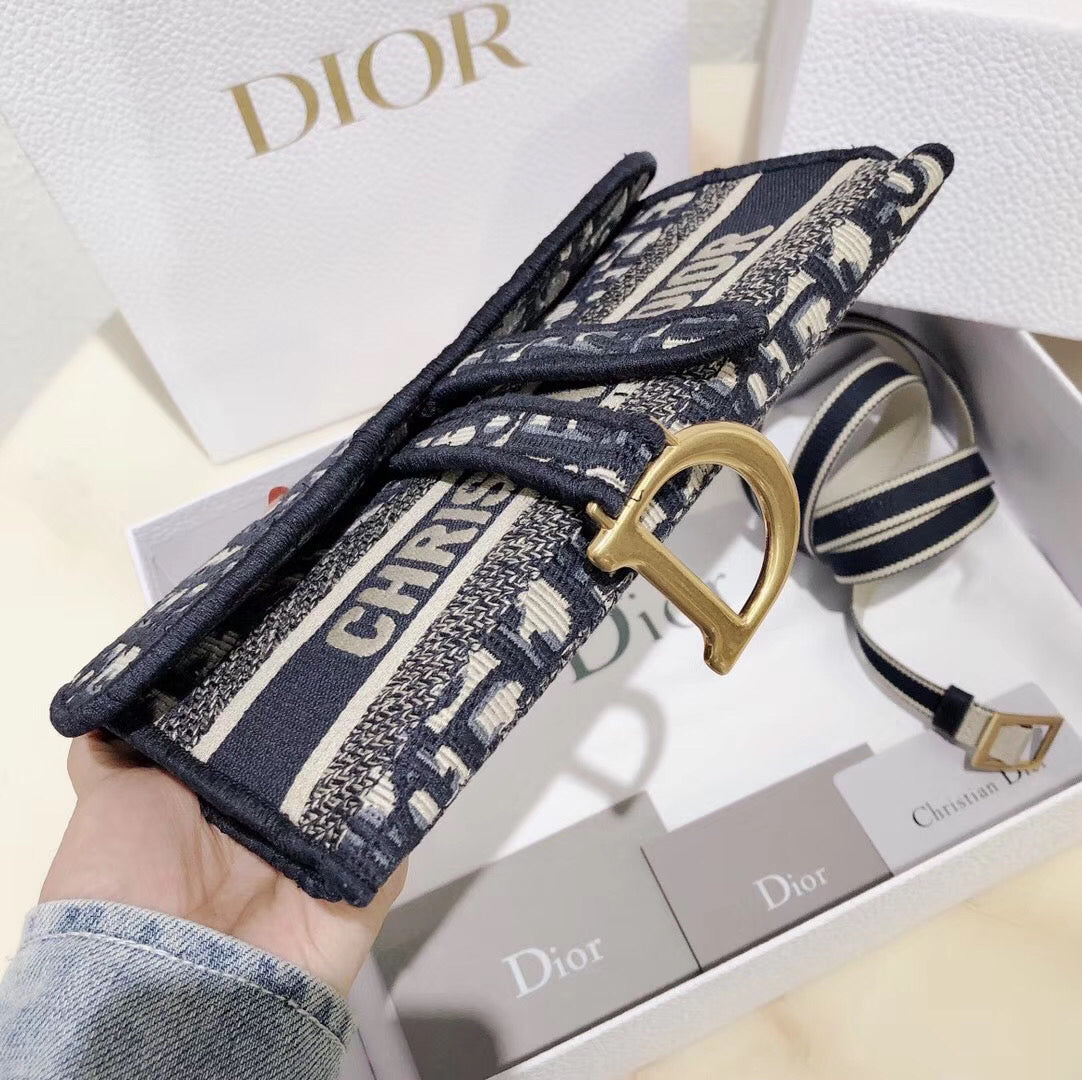 Luxury DiorSaddle Pochette In Blue Oblique Canvas
