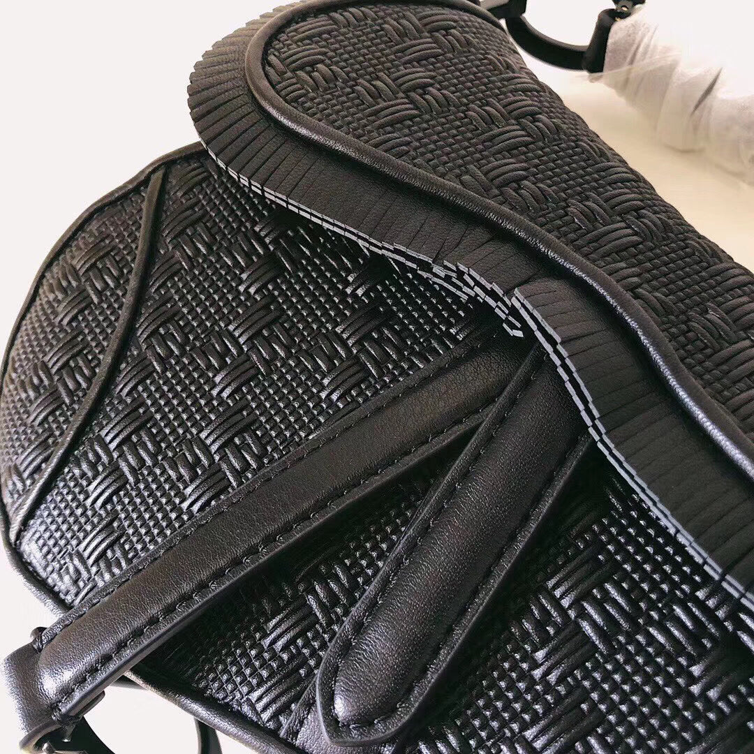 Luxury DiorSaddle Bag In Black Braided Leather Strips With Fringe