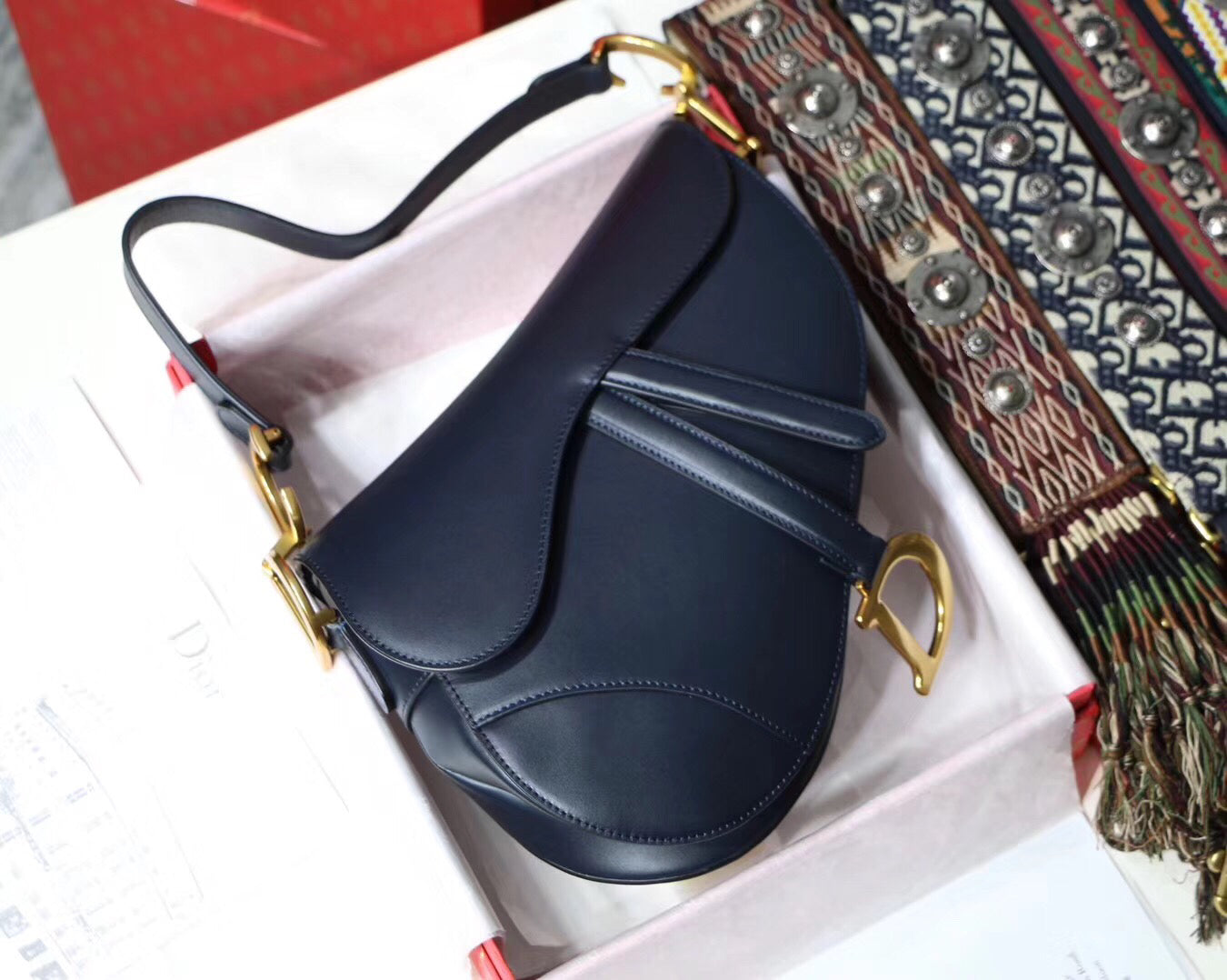 Luxury DiorSaddle Bag In Navy Blue Calfskin