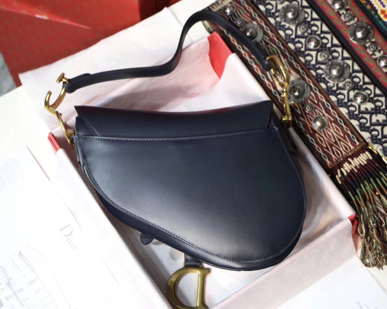 Luxury DiorSaddle Bag In Navy Blue Calfskin