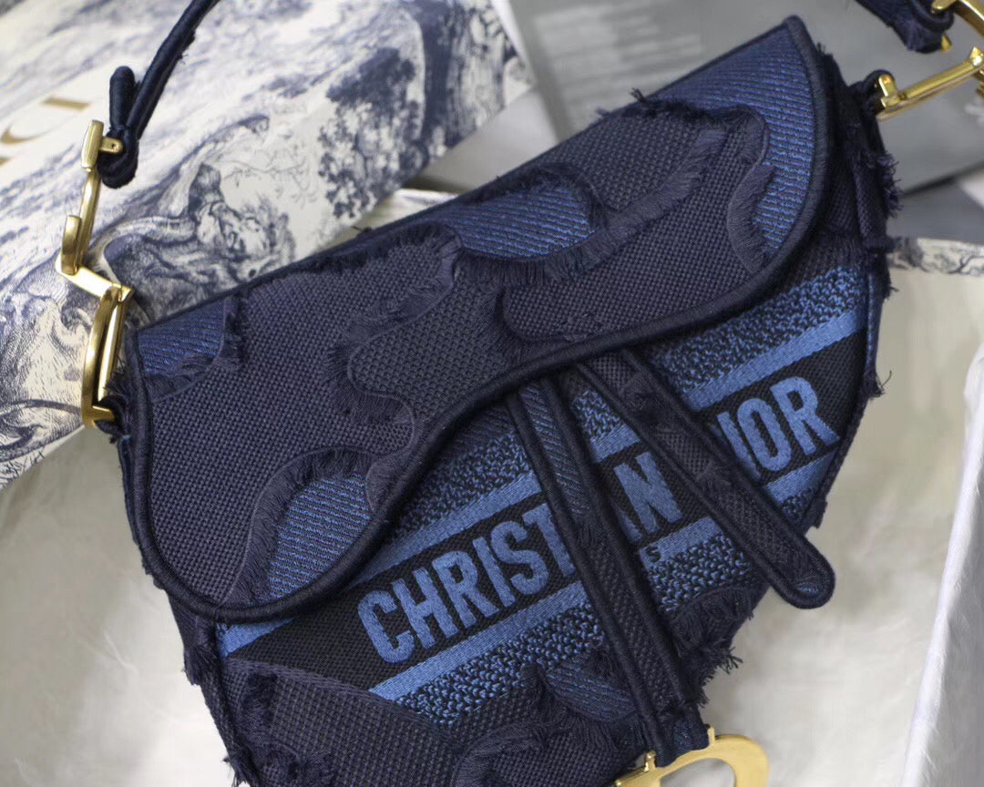 Luxury DiorSaddle Bag In Blue Camouflage Canvas