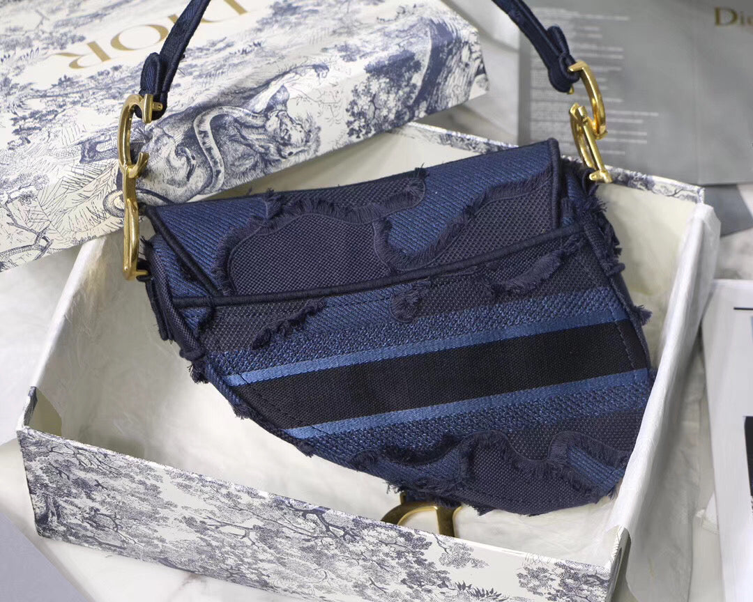Luxury DiorSaddle Bag In Blue Camouflage Canvas