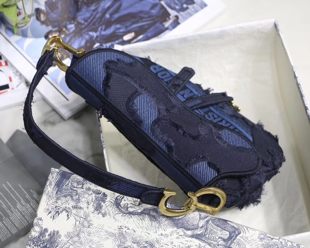 Luxury DiorSaddle Bag In Blue Camouflage Canvas