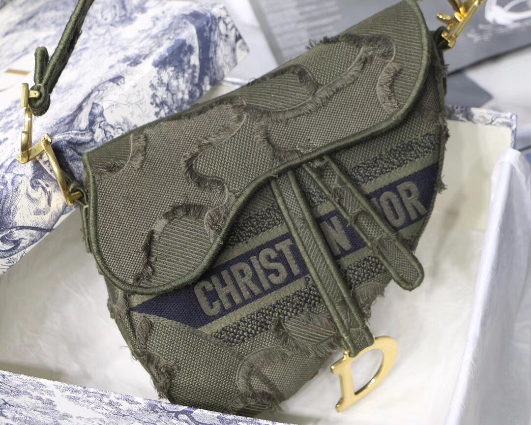 Luxury DiorSaddle Bag In Green Camouflage Canvas