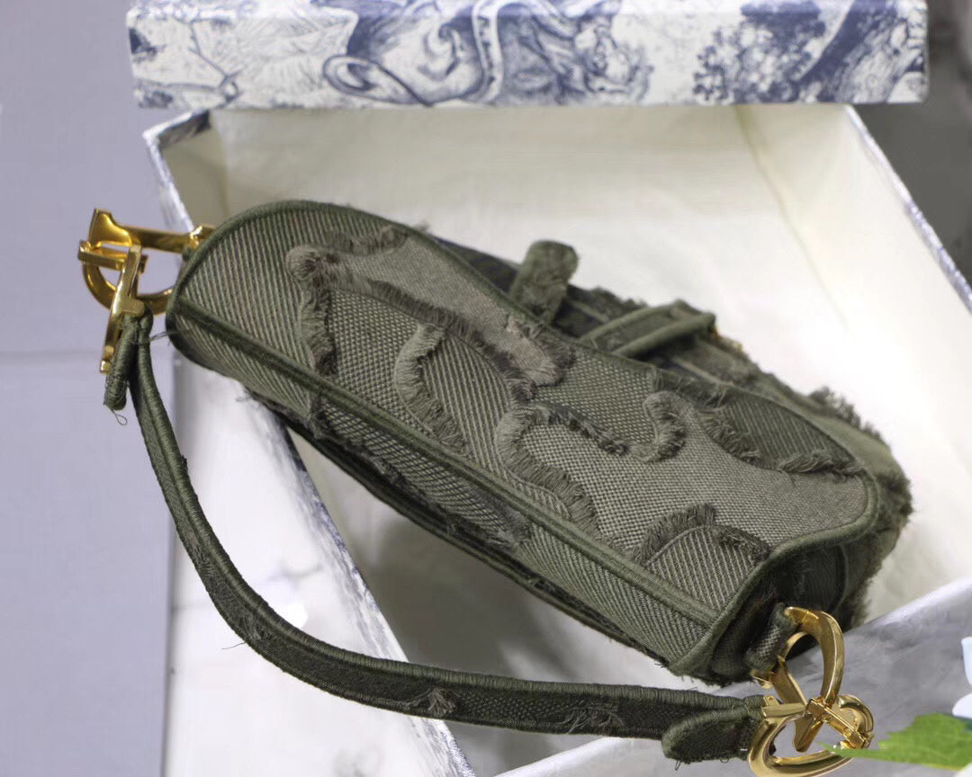 Luxury DiorSaddle Bag In Green Camouflage Canvas