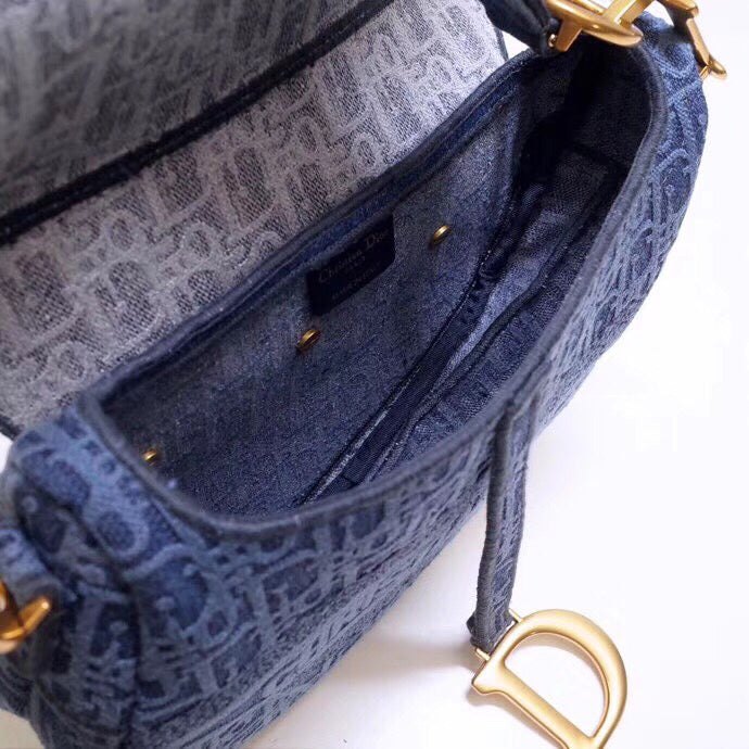 Luxury DiorSaddle Bag In Denim Blue Luxury DiorOblique Canvas